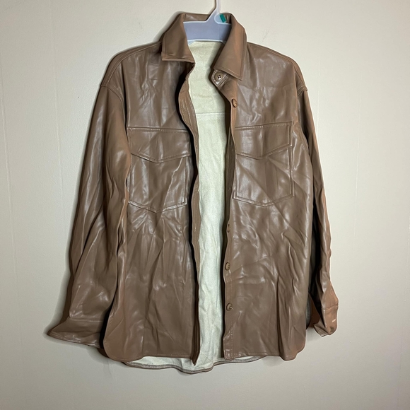 Camel Brown Pleather Shacket - Picture 1 of 4